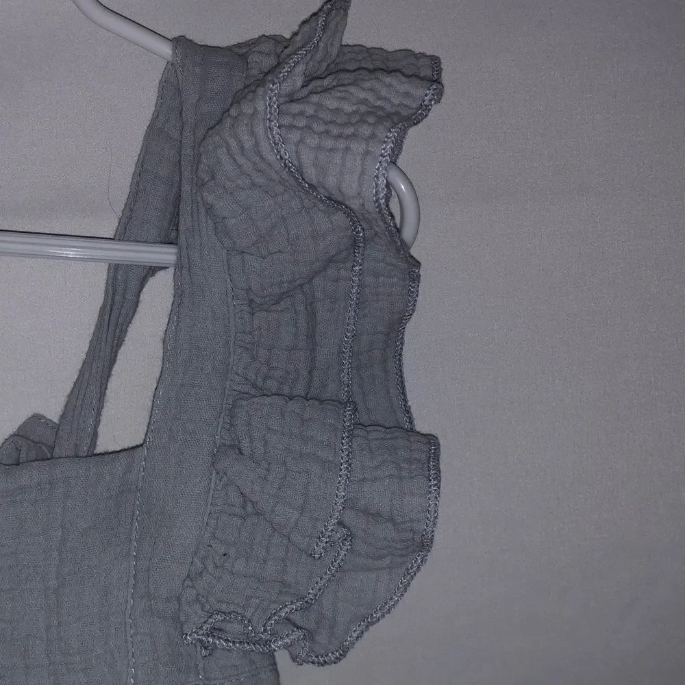 Newborn Grey Linen Ruffle One Piece - Picture 3 of 7